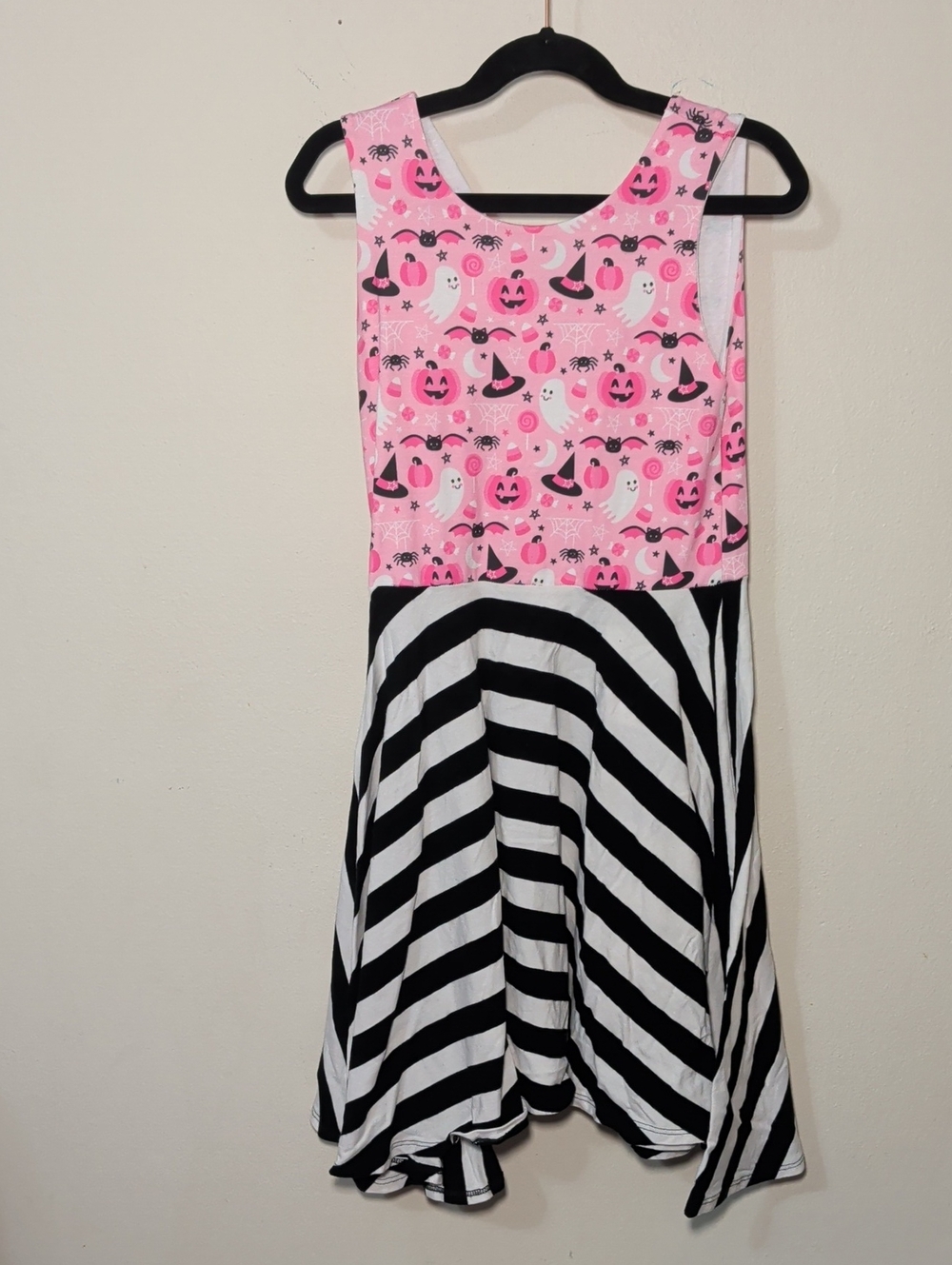 Malia + Kai Ghosts + Jack O'Lanterns Dress Pink Black White Stripe Girls Size 8